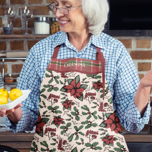 Christmas Red Poinsettia Floral エプロン