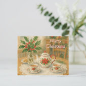 Christmas Red Poinsettia Teapot  ポストカード (スタンド正面)