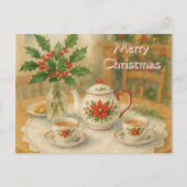 Christmas Red Poinsettia Teapot  ポストカード (正面)