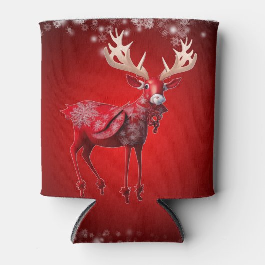 Christmas Red Reindeer Winter Holidays 缶クーラー (正面)