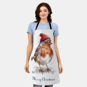 Christmas Red Robin、カスタマイズ可能 エプロン (着用した状態)