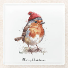 Christmas Red Robin、カスタマイズ可能 ガラスコースター
