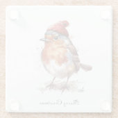 Christmas Red Robin、カスタマイズ可能 ガラスコースター (裏面)