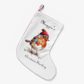 Christmas Red Robin、カスタマイズ可能 スモールクリスマスストッキング (正面 (吊り時))