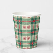 Christmas Red Snowflakes Green Checks Pattern 紙コップ (右)