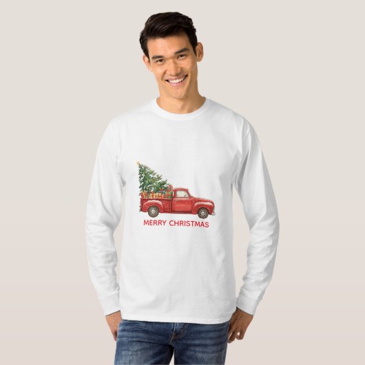 Christmas Red Truck Tree Transport Tシャツ (正面フル)