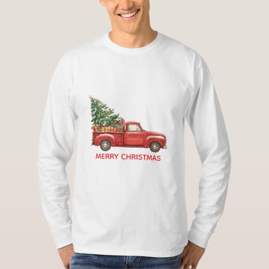 Christmas Red Truck Tree Transport Tシャツ (正面)