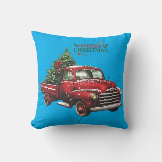 christmas, red, truck, vintage, クッション (正面)