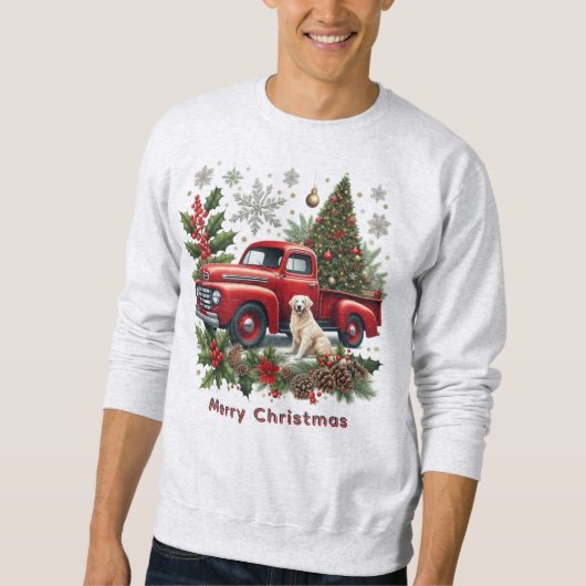 Christmas Red Truck with Dog and Christmas Tree スウェットシャツ (正面)