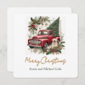 Christmas Red Truck with Greenery Gold  Font  シーズンカード (正面/裏面)