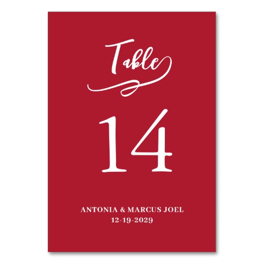 Christmas Red Wedding Table number Card テーブルナンバー (正面)