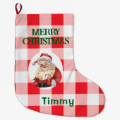 Christmas Red White Check  ラージクリスマスストッキング (正面)