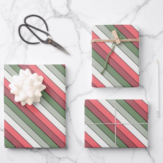 Christmas Red White Green Color On Textured Paper ラッピングペーパーシート (正面)