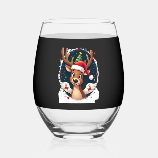 christmas Reindeer (2) ステムなしワイングラス (正面)