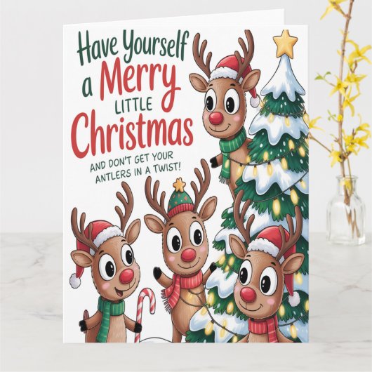 Christmas Reindeer Antlers Twist カード (黄色い花)