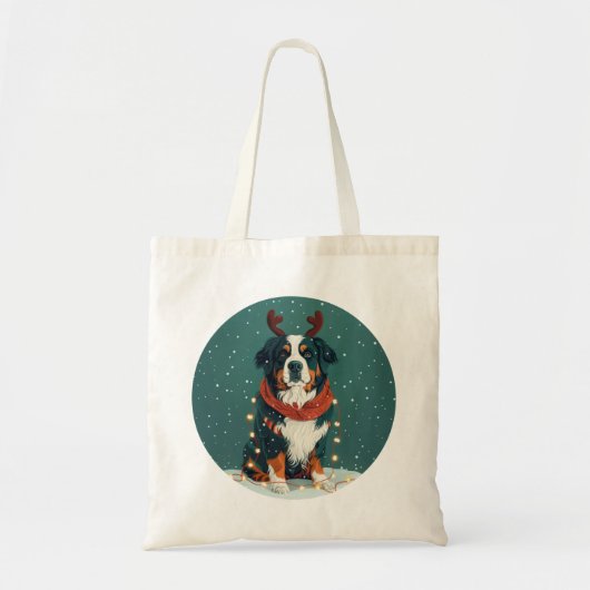 Christmas Reindeer Bernese Mountain Dog トートバッグ (正面)