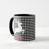 Christmas Reindeer Black & White Plaid Custom Name マグカップ (正面左)