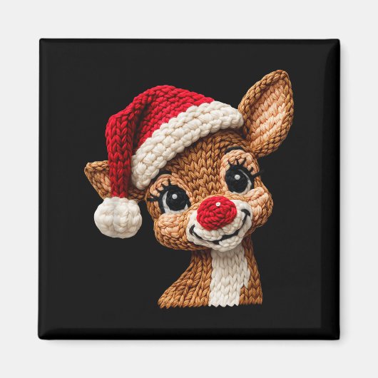 Christmas Reindeer Crochet Cute Merry Christmas Re マグネット (正面)