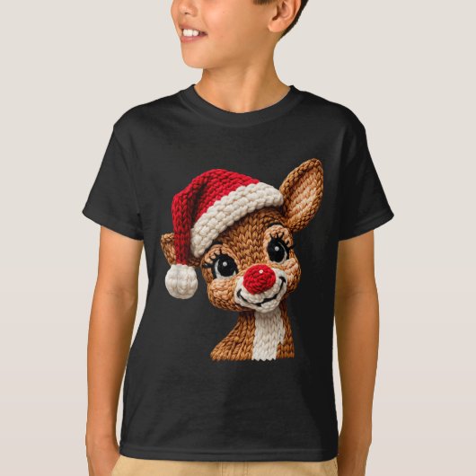 Christmas Reindeer Crochet Cute Merry Christmas Re Tシャツ (正面)