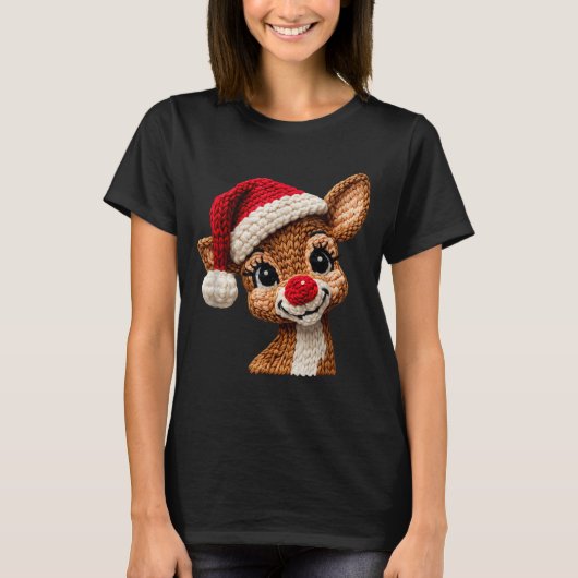 Christmas Reindeer Crochet Cute Merry Christmas Re Tシャツ (正面)