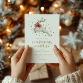 Christmas Reindeer Gold Typography Party Invite 招待状