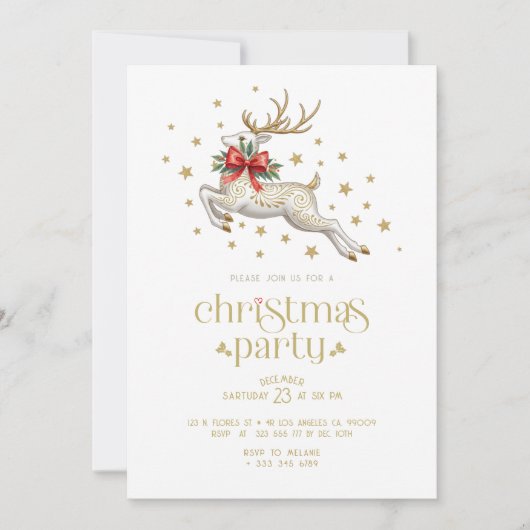 Christmas Reindeer Gold Typography Party Invite 招待状 (正面)