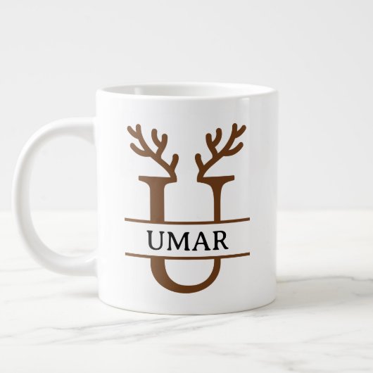 Christmas Reindeer holiday Mug, Custom winter  ジャンボコーヒーマグカップ (左)