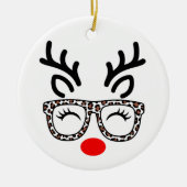 Christmas Reindeer Leopard Glasses Holiday セラミックオーナメント (正面)