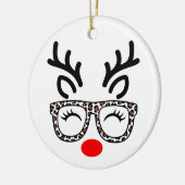 Christmas Reindeer Leopard Glasses Holiday セラミックオーナメント (左)