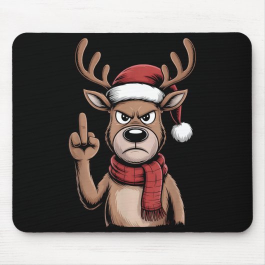 Christmas Reindeer Middle Finger Sarcastic Xmas Fu マウスパッド (正面)