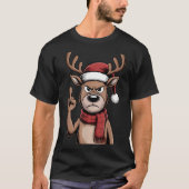 Christmas Reindeer Middle Finger Sarcastic Xmas Fu Tシャツ (正面)