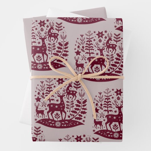 Christmas Reindeer Nordic Folk Art Scandinavian ラッピングペーパーシート (インサイチュ)