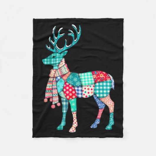 Christmas Reindeer Patchwork Reindeer Men Women Ki フリースブランケット (正面)