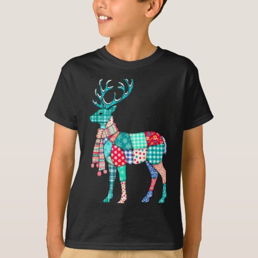 Christmas Reindeer Patchwork Reindeer Men Women Ki Tシャツ (正面)