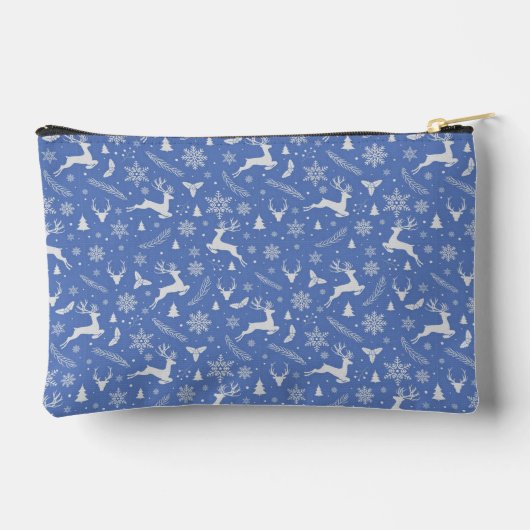 Christmas Reindeer Pattern Blue with Text アクセサリーポーチ (裏面)