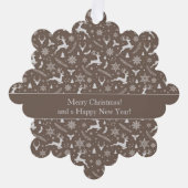 Christmas Reindeer Pattern Brown with Text オーナメントカード (正面)