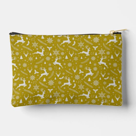 Christmas Reindeer Pattern Yellow with Text アクセサリーポーチ (裏面)