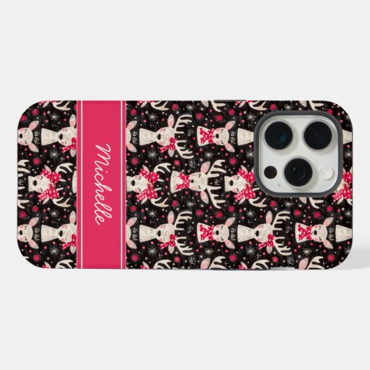 Christmas Reindeer Phone Case | Personalized Name iPhoneケース (裏面横)