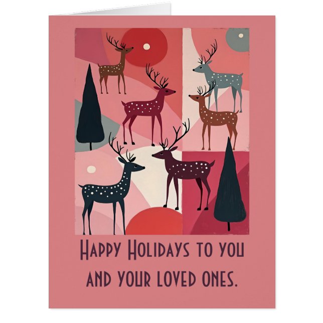 Christmas Reindeer Pink Kitsch Retro Modern Art (正面)