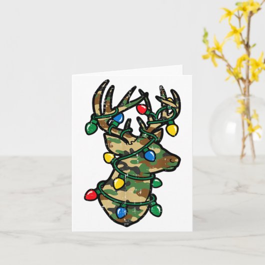 Christmas Reindeer Silhouette Camo Xmas Lights Men カード (黄色い花)