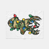 Christmas Reindeer Silhouette Camo Xmas Lights Men フリースブランケット (正面(横))