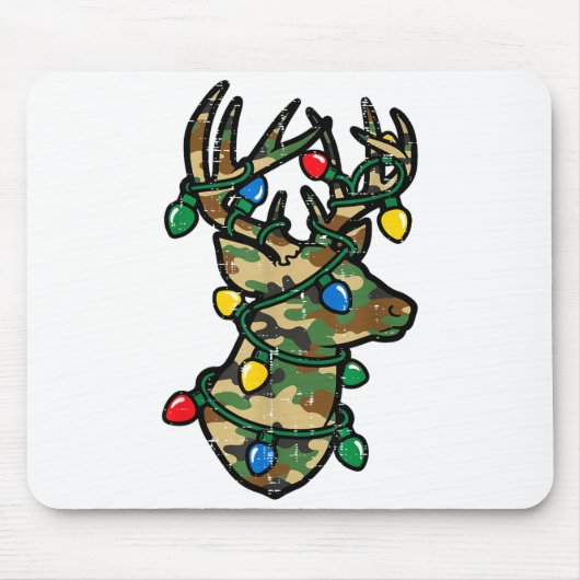 Christmas Reindeer Silhouette Camo Xmas Lights Men マウスパッド (正面)