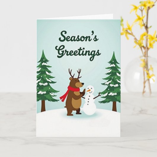 Christmas Reindeer Snowman カード (黄色い花)