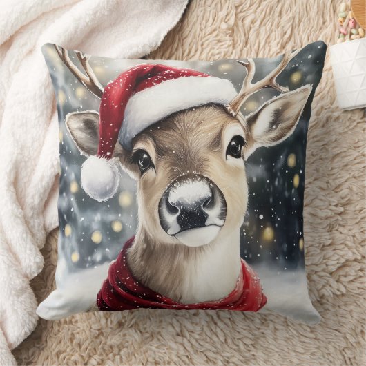Christmas Reindeer Throw Pillow クッション (ブランケット)