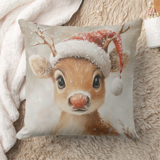 Christmas Reindeer Throw Pillow クッション (ブランケット)