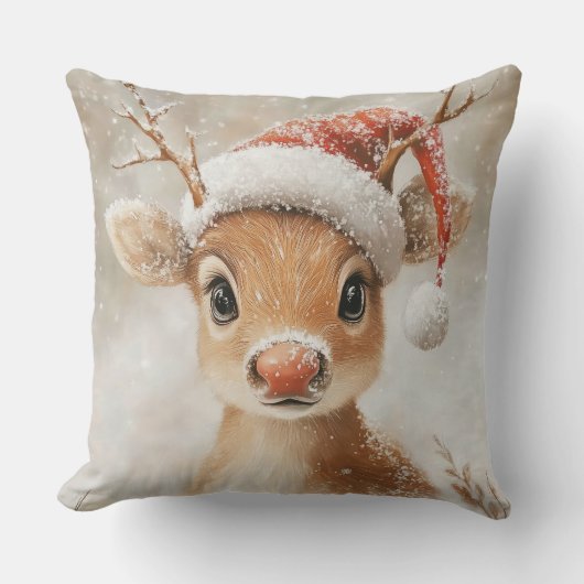 Christmas Reindeer Throw Pillow クッション (正面)