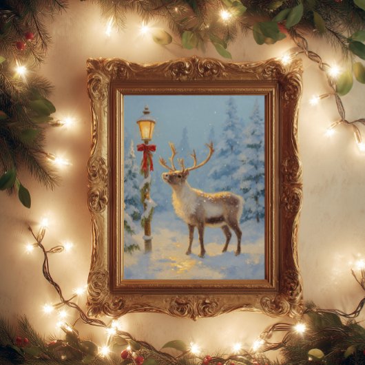 Christmas Reindeer Under the Lamp Light ポスター
