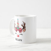 Christmas Reindeer Unicorn Horn Face コーヒーマグカップ (正面左)