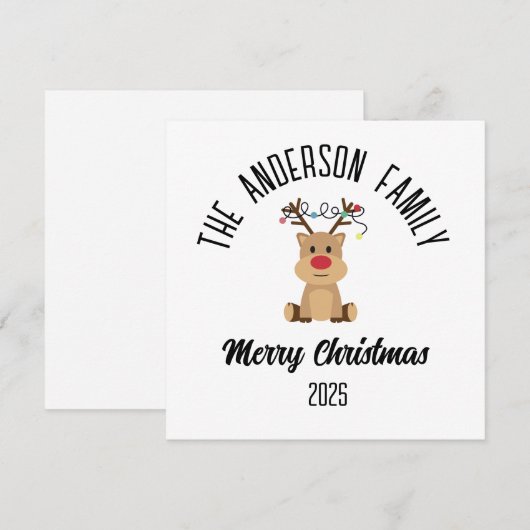 Christmas Reindeer With Lights Personalized Name シーズンカード (正面/裏面)