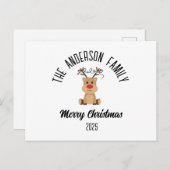 Christmas Reindeer With Lights Personalized Name シーズンポストカード (正面/裏面)